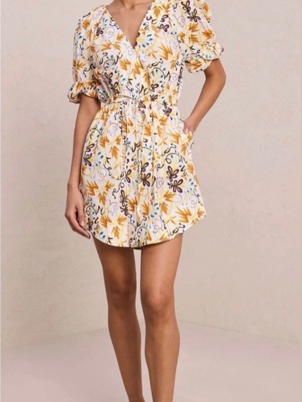 A.L.C. Floral Tie-Waist Mini Poplin Dress - 75% off MSRP!